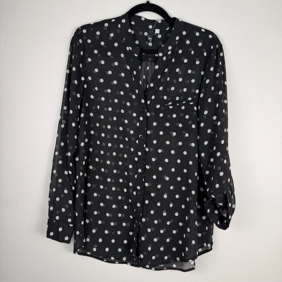 Kut from the Kloth Tops - KUT from the Kloth Blouse Women's Medium Black Polka Dot Chiffon Button Front